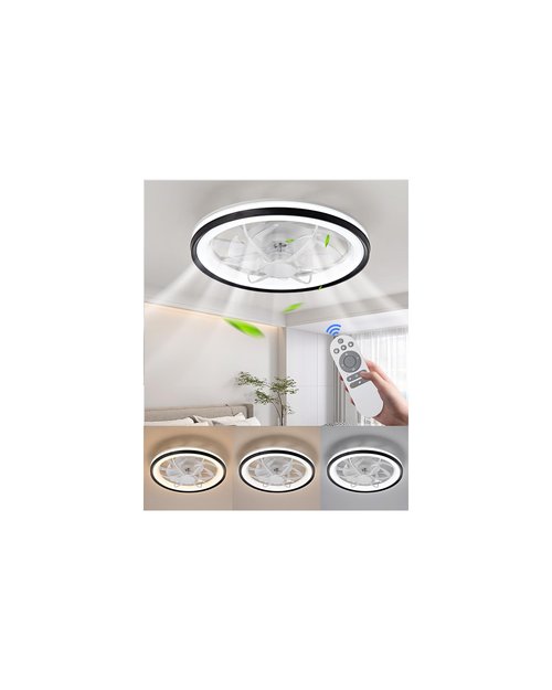 Kwinmyso 18.9" Modern Ceiling Fan with Light and Remote Control,Flush Mount Low Profile Dimmable Ceiling Fan,Stepless Dimming Light and 6 Speeds Fan-826 Black