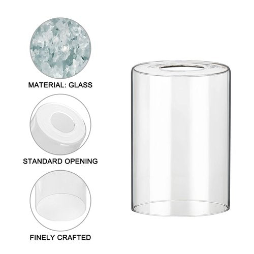LAMP YU 3 Pack Clear Glass Shade Covers Replacements, 5.5in Height, 3.9in Diameter, 1.65in Fitter, Clear Cylinder Glass Lamp Shade Replacement Globe