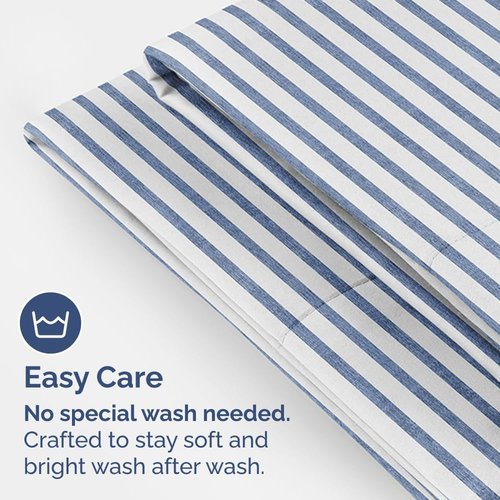 King Standard Pillow Cases - Ultra-Soft Hotel Quality Covers | Fade-Free & Wrinkle Resistant - Blue Stripes - Set of 2