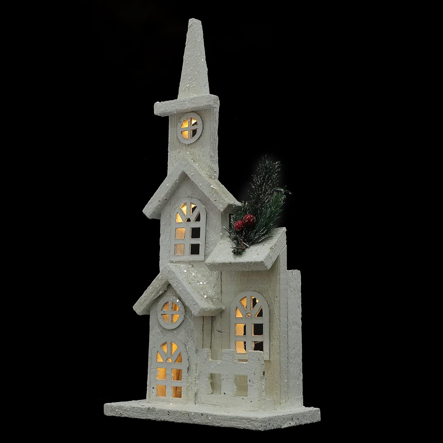NUOBESTY Christmas LED Church Light House - Wooden Village Snow Scene Ornament for Holiday Home Decor