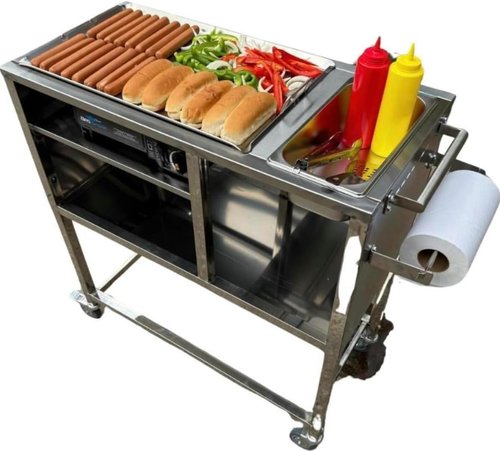 Hot Dog Cart - Stainless Steel Street Food Cart with 20" Aluminum Griddle | Portable Propane/Butane Powered | Outdoor Cover Included
