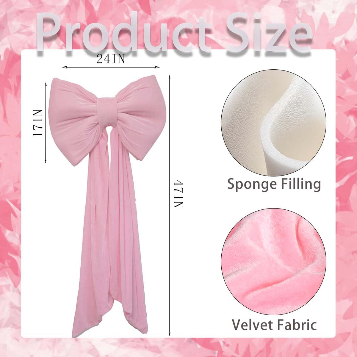 Skiennix Large Coquette Bow - Giant Pink Bow for Party, Wedding, Baby Shower Decor | 24x47 Inch