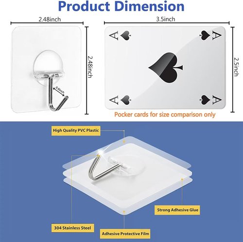 JINSHUNFA Heavy-Duty Adhesive Wall Hooks - 13LB No Drill Waterproof Hooks | 8 Pack for Bathroom & Kitchen