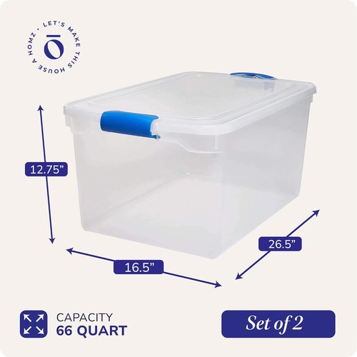 HOMZ Large Clear Plastic Storage Bins - 2-Pack 66 Quart Stackable Containers with Latching Lids
