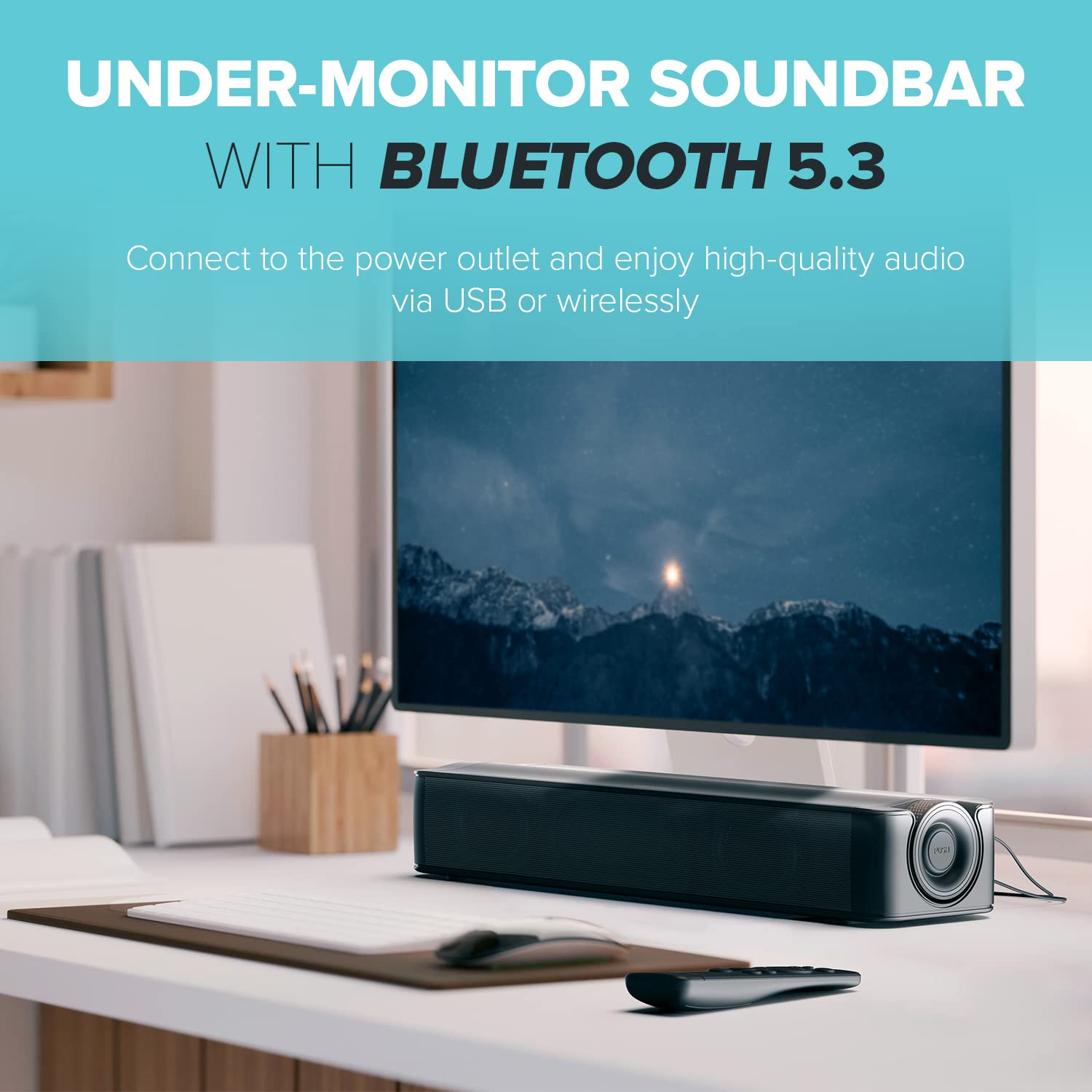 Creative Stage SE 2.0 Bluetooth Sound Bar Speaker - Black - Under Monitor - USB - 1 Pack