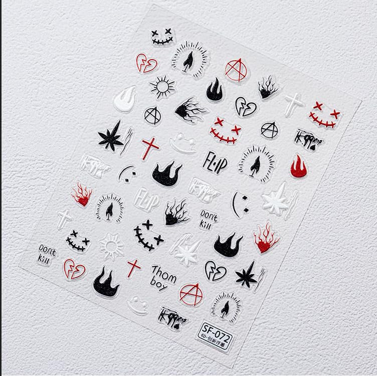 Guroenky 5D Embossed Rock Nail Art Stickers Guitar Star Decals