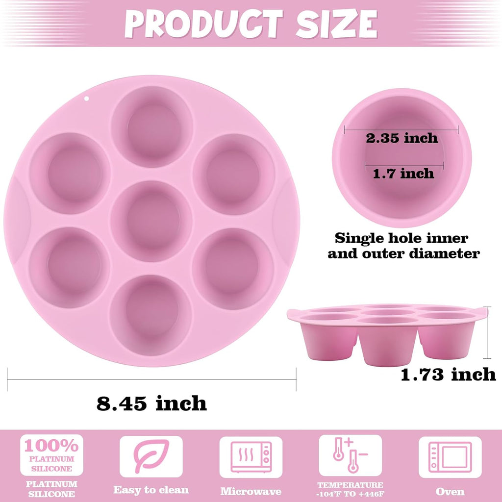 Sakolla Silicone Egg Bite Molds - Nonstick 7-Cup Air Fryer Muffin Pan for Baking Mini Muffins & Quiche | Pink & Green