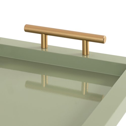 Kate and Laurel Halsey Rectangle Decorative Narrow Tray with Gold Metal Handles; 24 x 10; Green and Gold; Modern Glam Slim Serving Tray with Handles for Living Room Decor