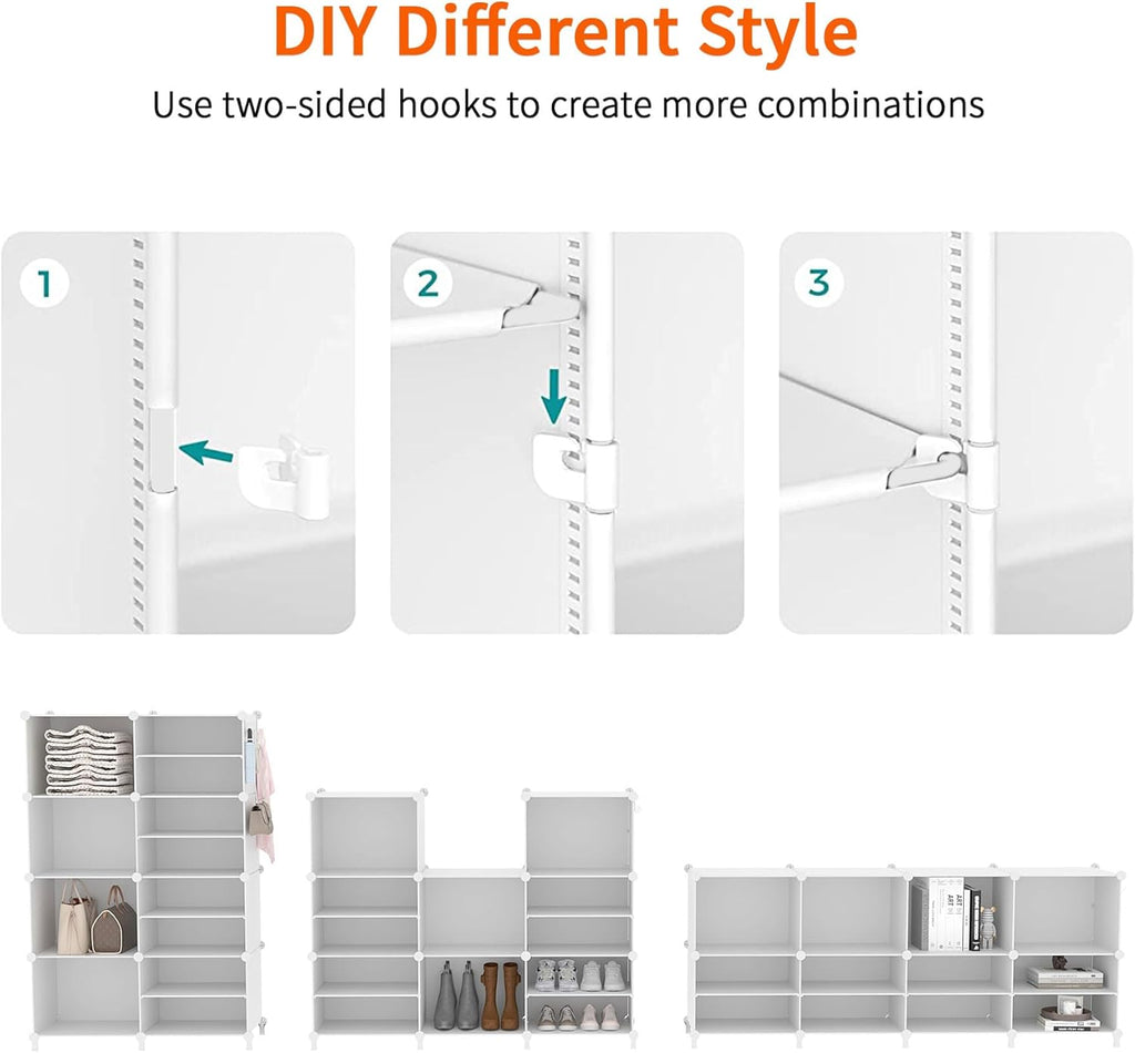 AWTATOS Closet Organizer - 8 Cube Storage Shelves for Clothes | Stackable Cubby Shelving in White