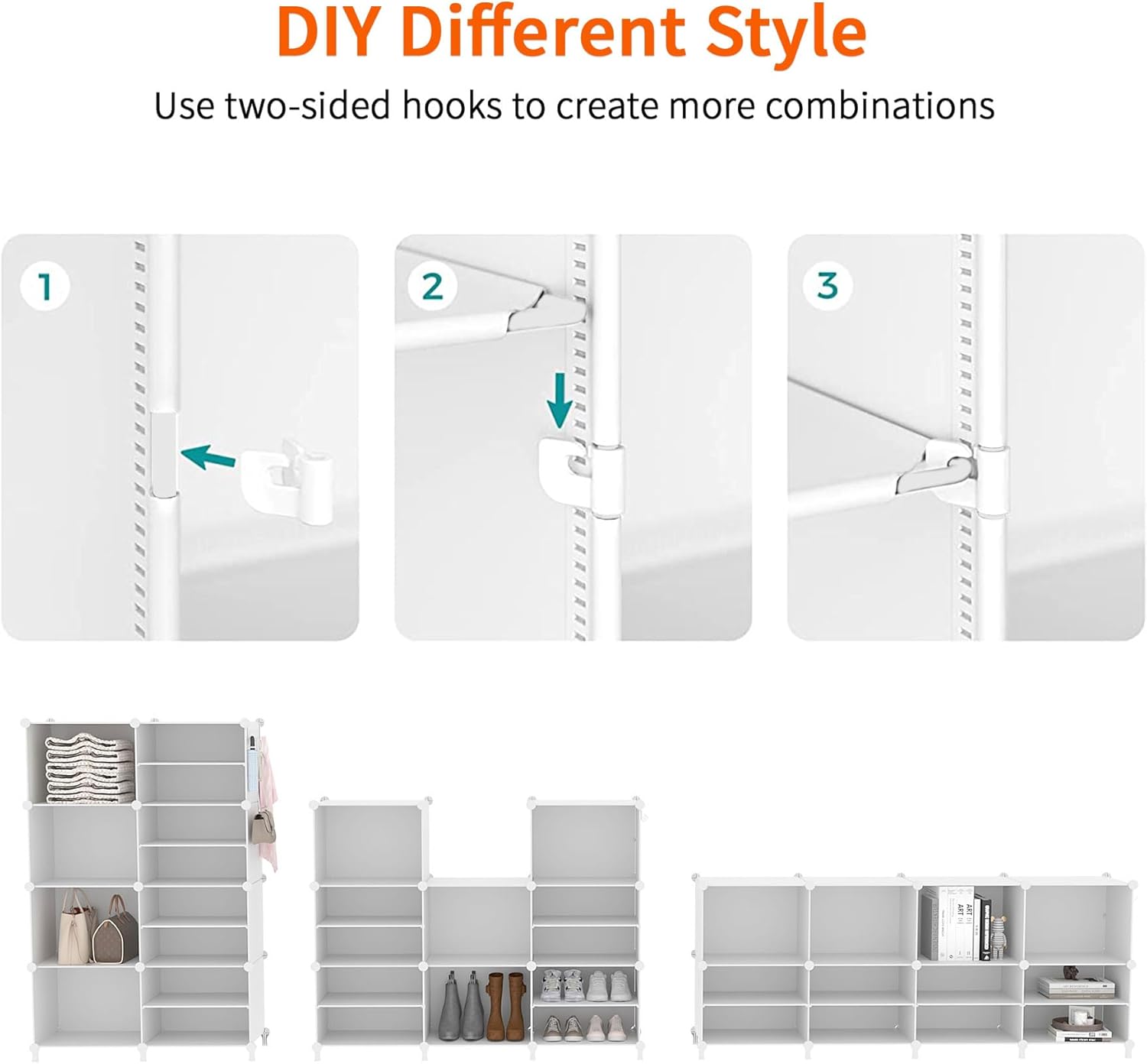 AWTATOS Closet Organizer - 8 Cube Storage Shelves for Clothes | Stackable Cubby Shelving in White