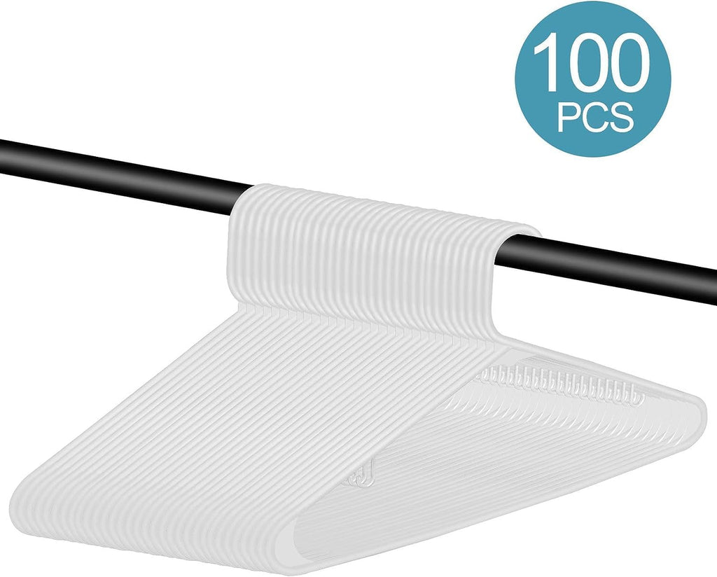 ZENY 100-Pack White Plastic Hangers - Space-Saving, Durable Clothes Hangers for Organizing Your Wardrobe