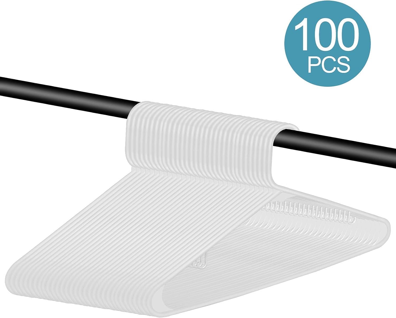 ZENY 100-Pack White Plastic Hangers - Space-Saving, Durable Clothes Hangers for Organizing Your Wardrobe