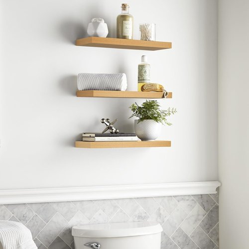 BAYKA Floating Shelves - Rustic Wall-Mounted Wood Shelves for Bathroom & Living Room | Set of 3 (Light Oak, 22.5 Inches)