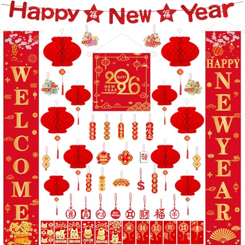 53-Piece Lunar New Year Decorations Set 2026 - Chinese Couplets & Lanterns