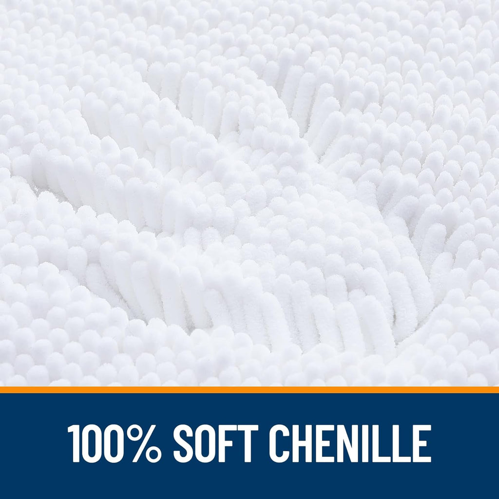 OLANLY Bathroom Rugs - Extra Soft Chenille Bath Mats with Rubber Backing | 59x35, Quick Dry, Machine Washable, White