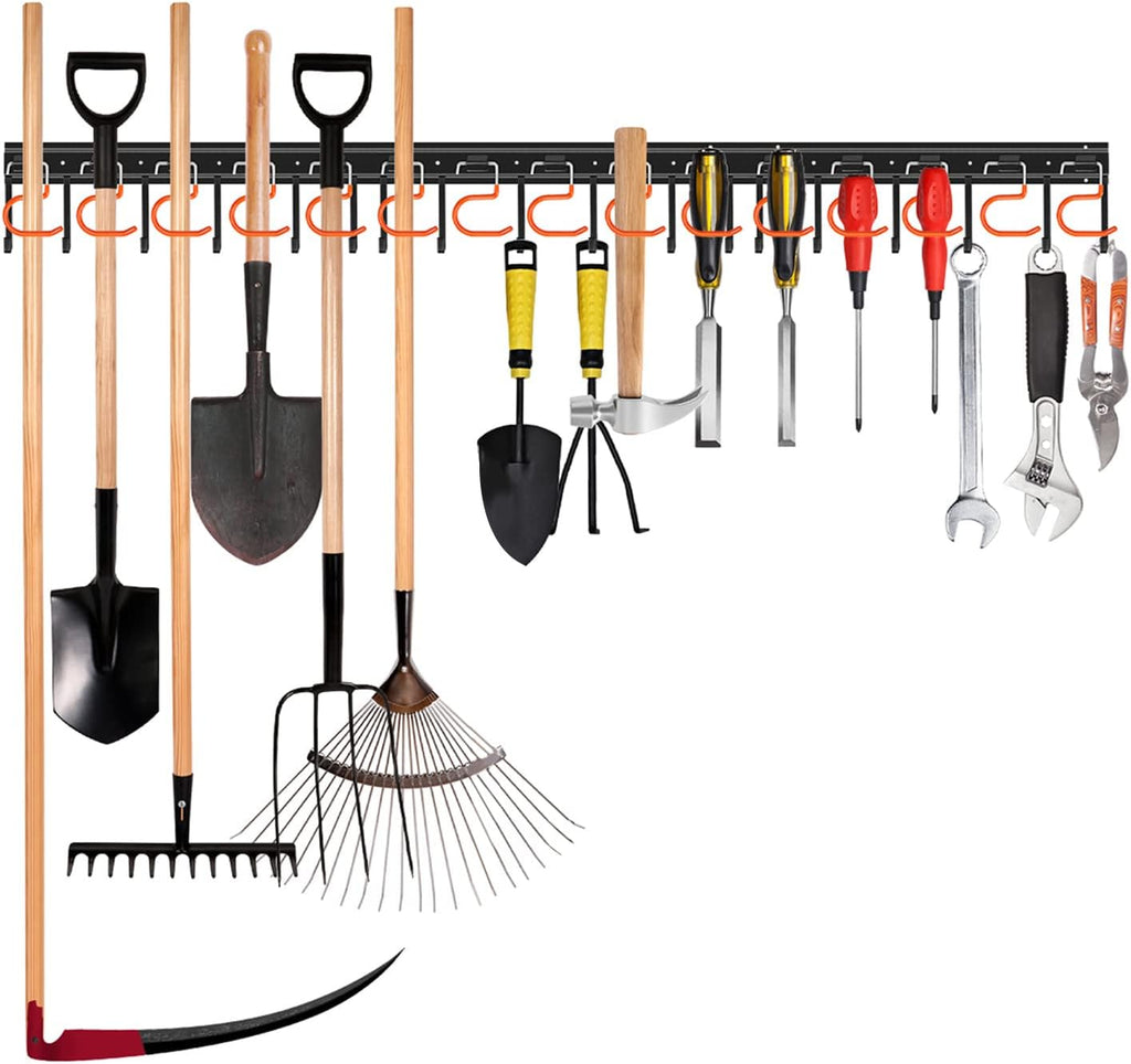 TVKB 51'' Metal Garden Tool Organizer - Adjustable Wall Mount Storage with Heavy-Duty Hooks