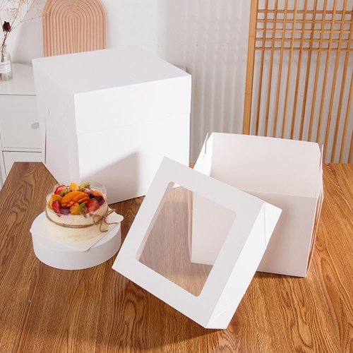 KoberrLi 2 Pack Cake Boxes with Ribbons 12x12x12 inch Tall Large White Bakery Square Cake Boxes with Window for Weddings Birthdays Decorating