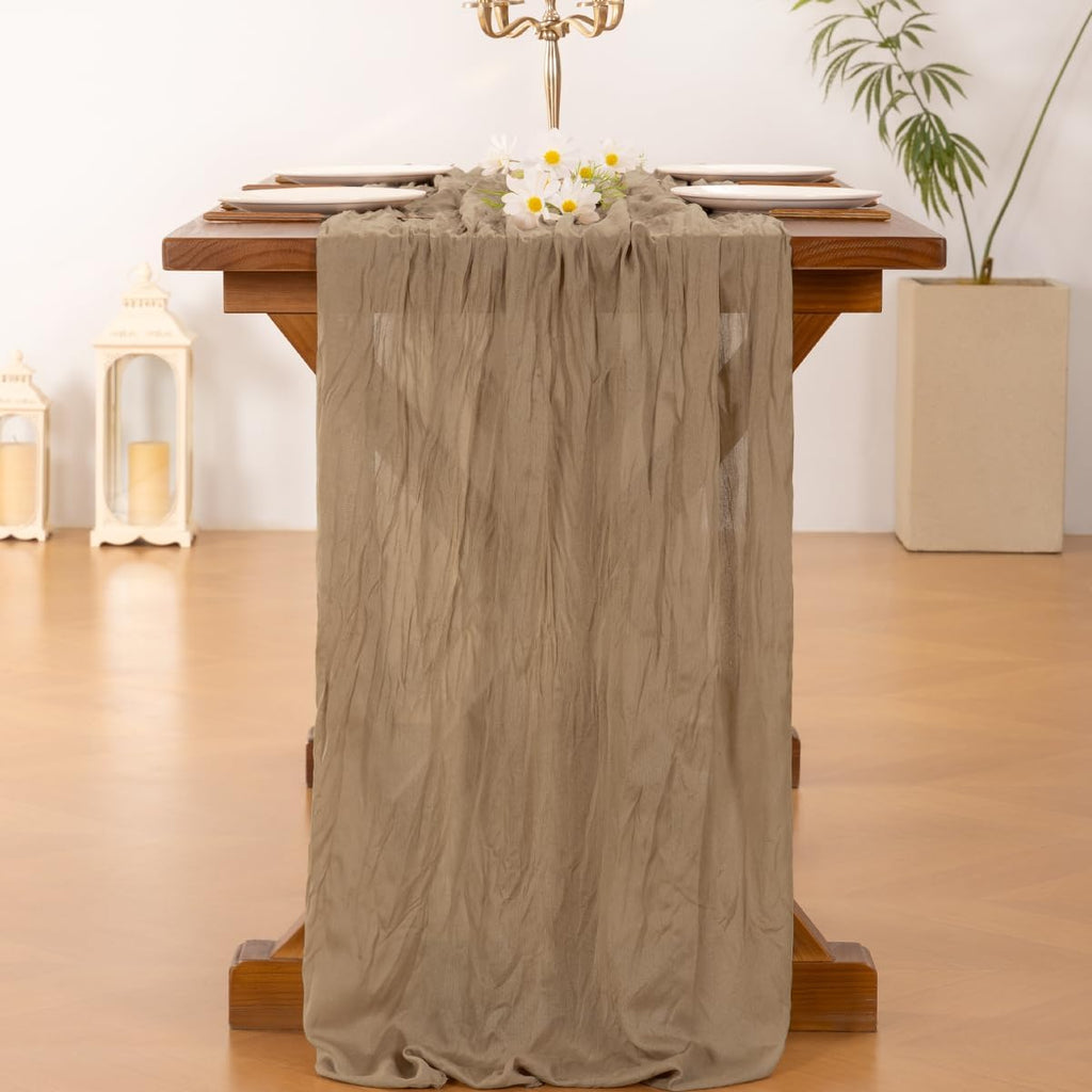 Socomi Cheesecloth Table Runner - 2pcs Nude Brown Boho Rustic 120 Inch for Weddings & Events