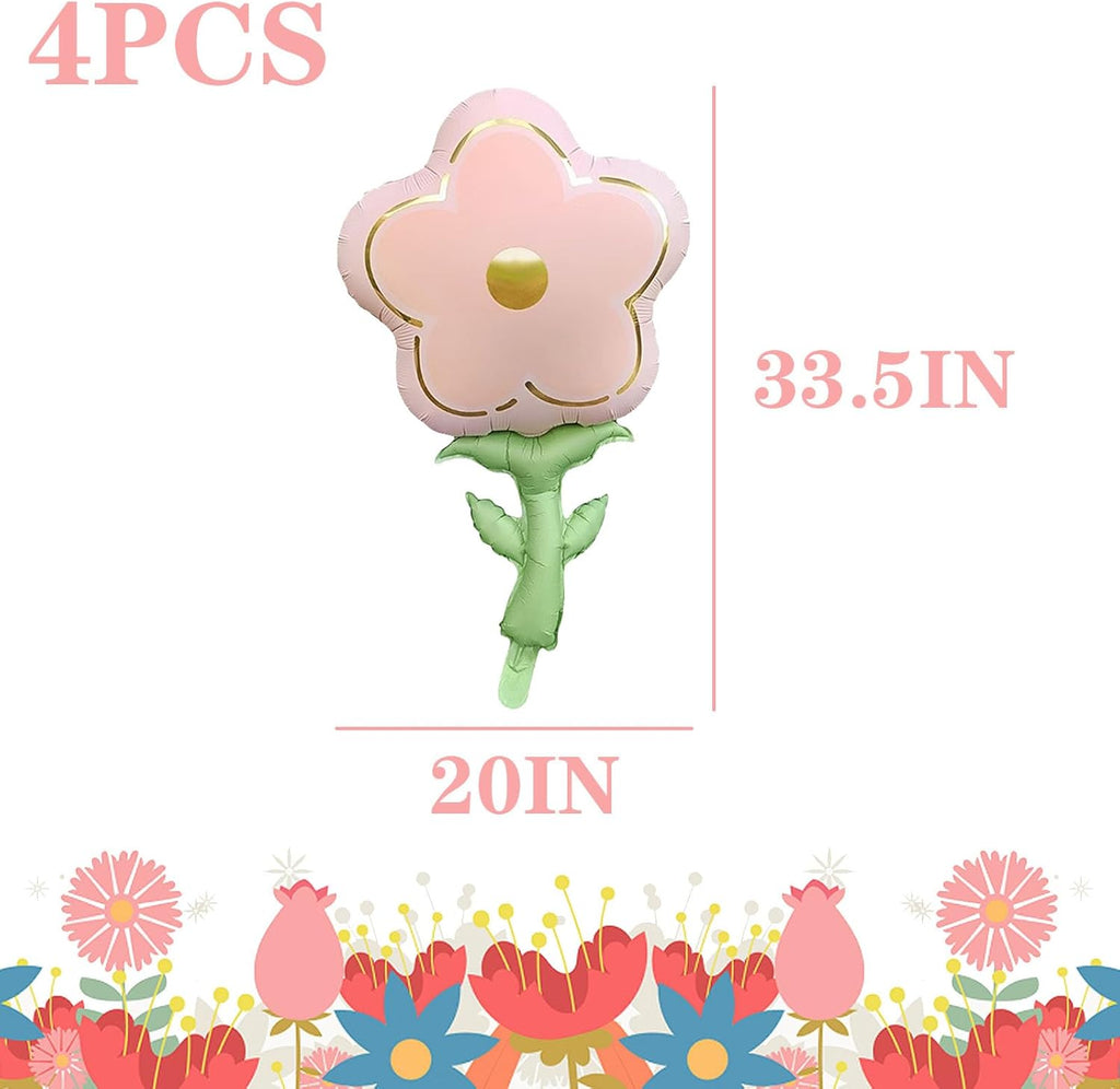 Skiennix Large Flower Shaped Foil Balloons - Huge Pink Daisy Party Decorations | 4 Pcs Set for Birthdays & Showers
