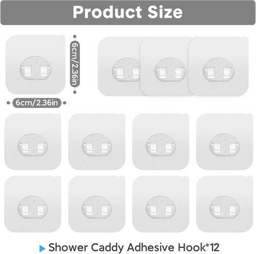 Lsnisni Shower Caddy Adhesive Hooks - 12 Pack, Waterproof & No Drilling, Modern Design for Bathroom & Kitchen