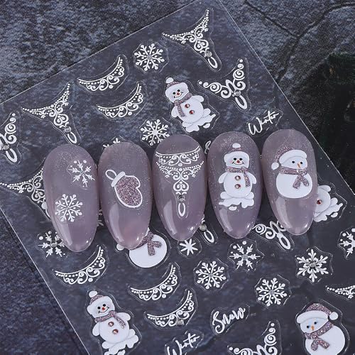 5D Embossed Winter Snowflake Nail Stickers Decals - 3 Sheets Christmas Holiday Nail Art Design