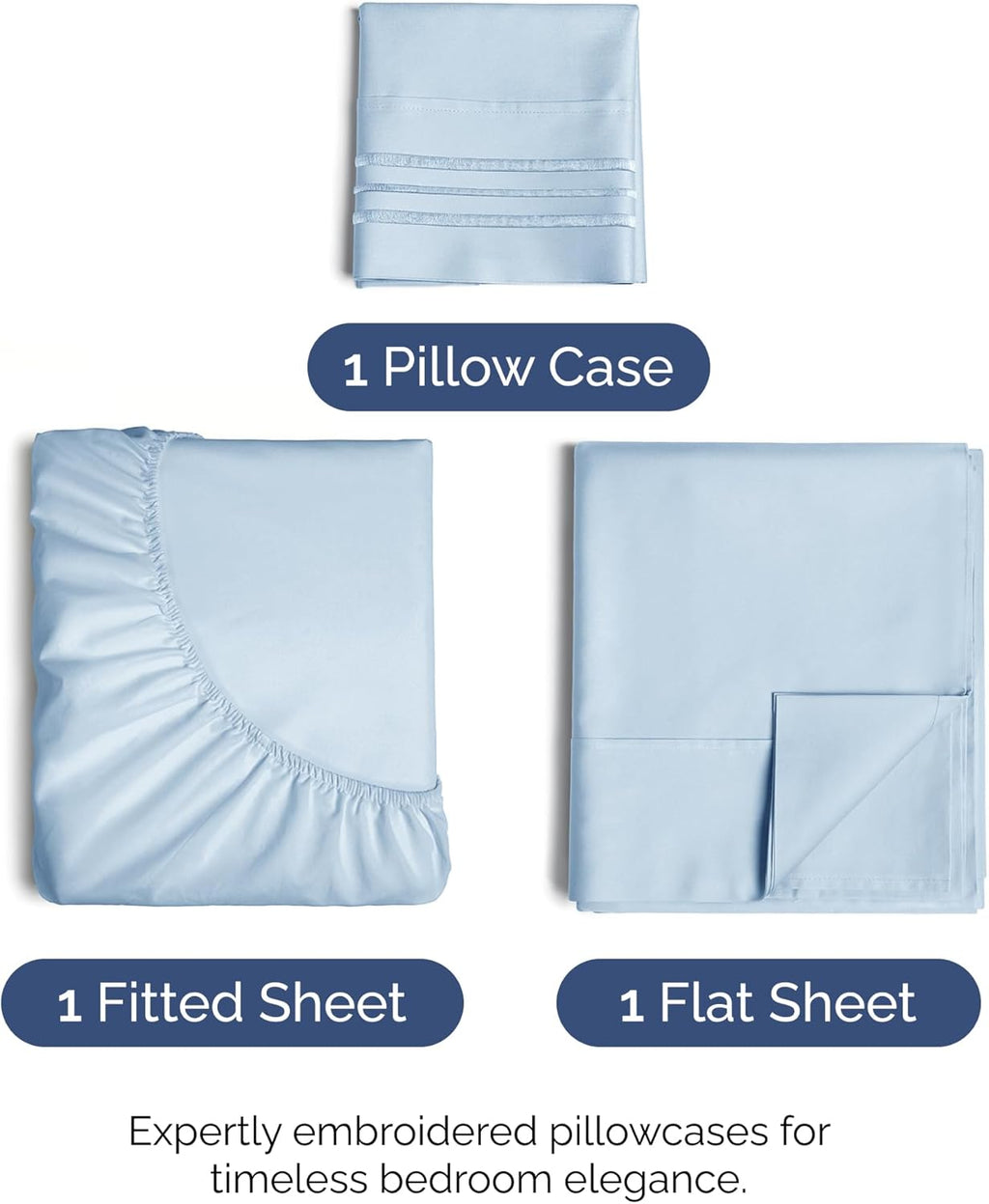 Skiennix Twin Size 3-Piece Sheet Set - Ultra-Soft Cooling Bed Sheets - Deep Pockets, Wrinkle-Free, Sky Blue