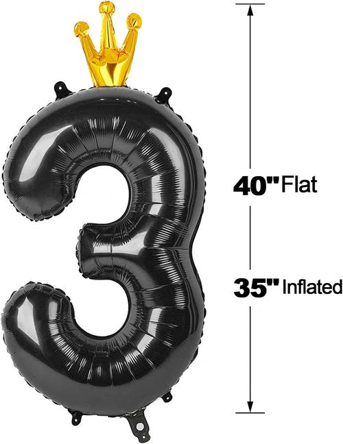 40-Inch Number 3 Balloon by Black | Perfect for 3rd Birthday Party Decorations