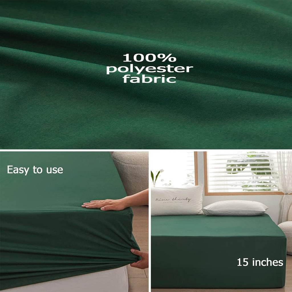Skiennix Queen Size Fitted Sheet - Soft Microfiber, 15-Inch Deep Pocket, Dark Green, Fade Resistant
