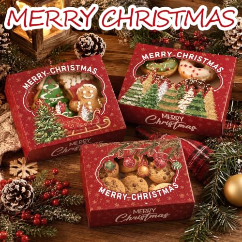 Christmas Cookie Boxes with Window 24 Pack - Tree Design Holiday Gift Packaging