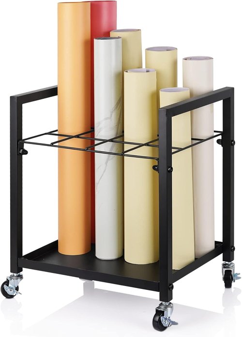 Blueprint Storage Rack - Metal Blueprint Holder Cart with Wheels | 12 Slots for Home & Office (Black)