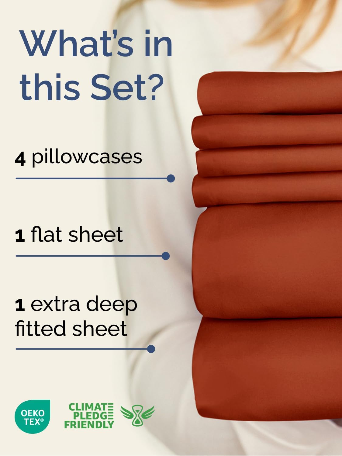 Skiennix Extra Deep Cal King Sheet Set | 6-Piece Breathable Cooling Bedding - Soft, Wrinkle-Free Terracotta