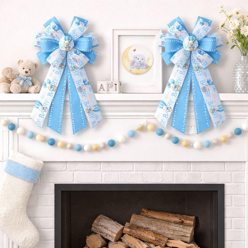 Skiennix Large Baby Shower Bows - 20x11 Inch Baby Blue Decorative Ribbons for Indoor/Outdoor Decor