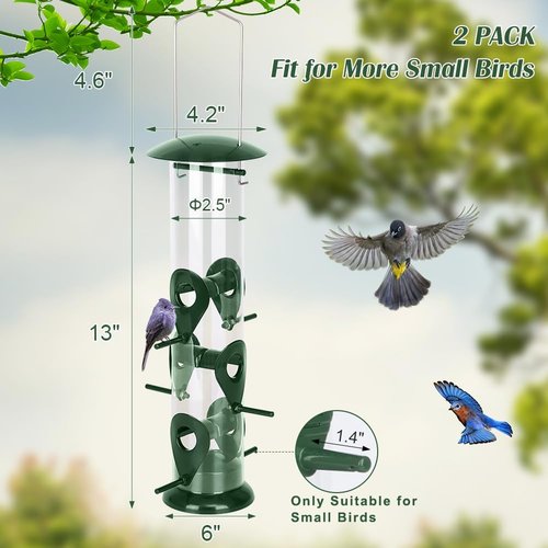 FEED GARDEN Metal Bird Feeder - 6-Port Squirrel Proof Tube Feeder, Weather Resistant, 13 Inch