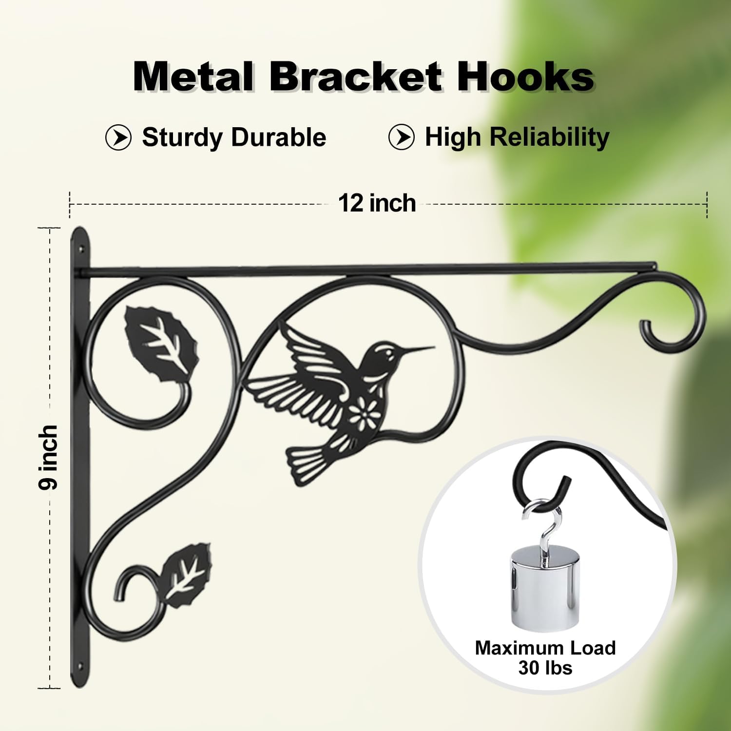 Skiennix Plant Hooks - Sturdy 12-Inch Metal Wall Hangers for Indoor/Outdoor Decor | Black Finish