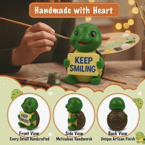 iStatue Resin Turtle Figurine - Cute Hand-Painted Desk Decor | Inspirational Miniature Ornament (Green)