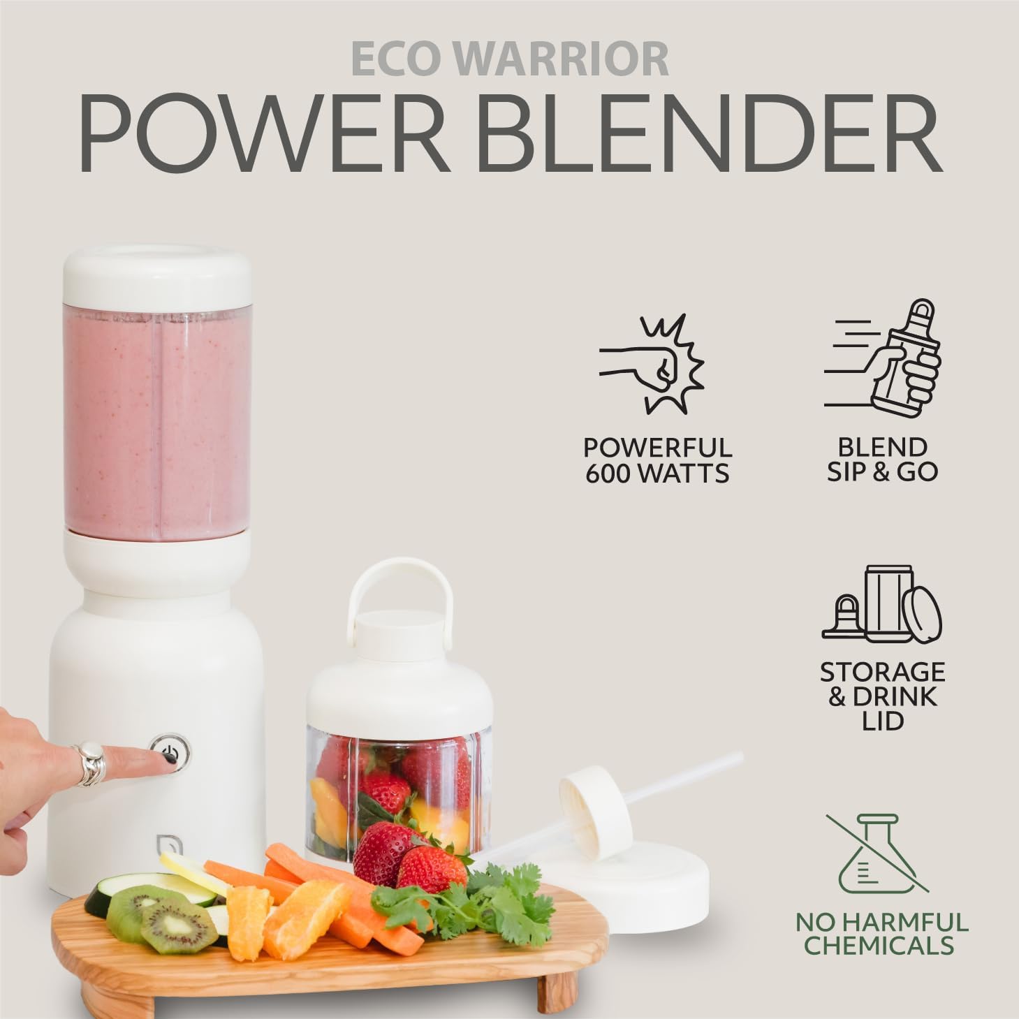WILLOW Eco Series Warrior Blender - Compact Smoothie Maker with 600W Power & 30oz To-Go Cup