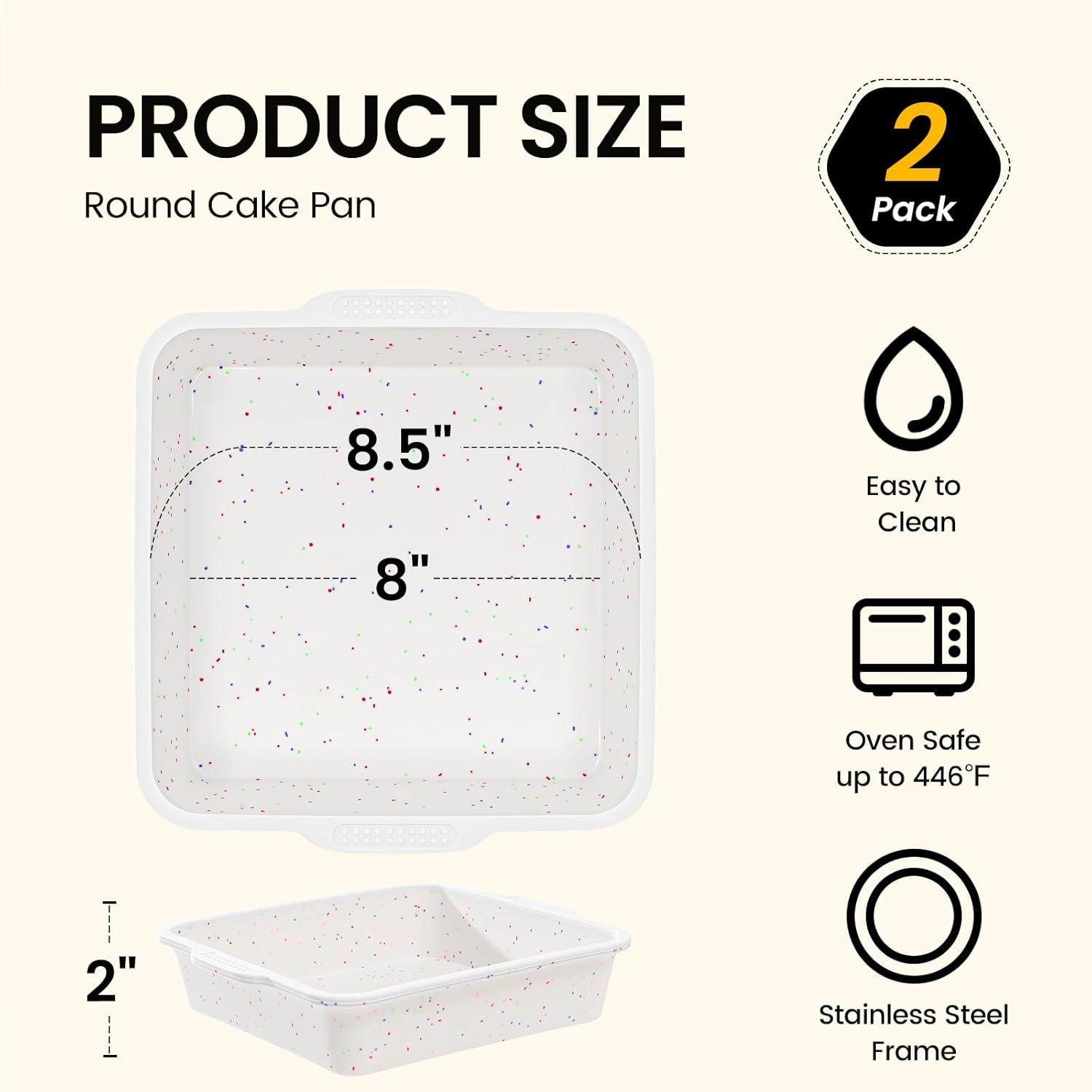 SJ Silicone Square Cake Pan Set - 8 x 8 Inch Nonstick Molds with Metal Reinforced Frame | BPA Free for Cakes, Brownies, and More