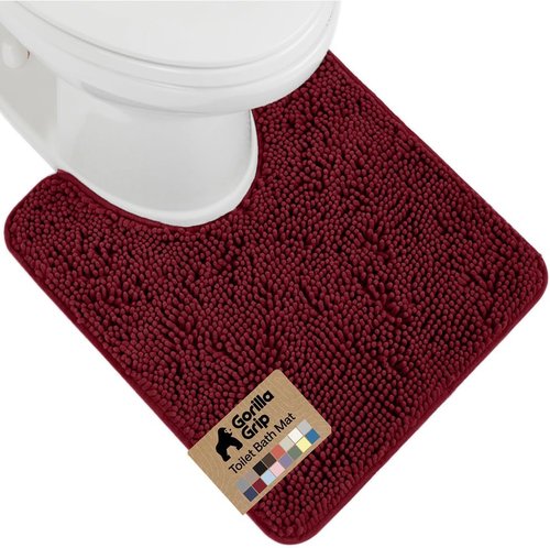 GORILLA GRIP Bath Rug Mat - Plush Absorbent Shaggy Chenille for Oval Toilet Base | Machine Washable, Burgundy