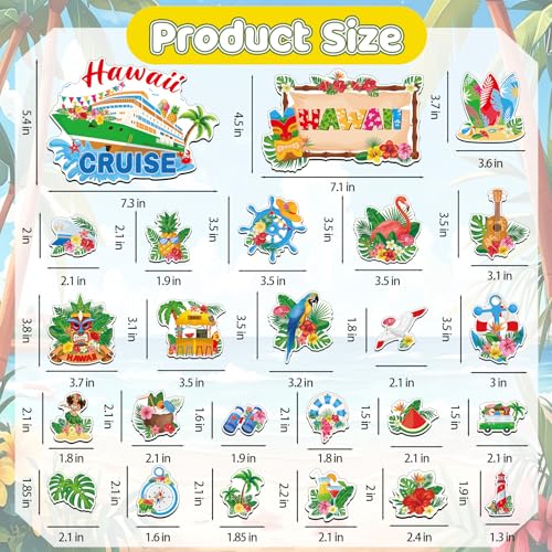 25 Tropical Hawaii Cruise Door Magnets - Summer Refrigerator Decor