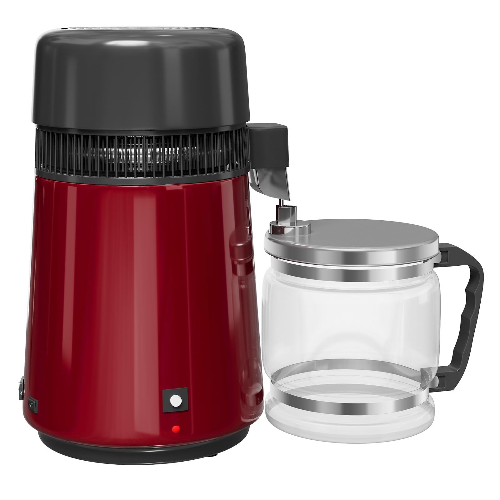 GarveeHome Water Distillers for Home Countertop, 1 gal/4 L Stainless Steel Distilled Water Machine with Glass Container, 750W Desktop Drinking Purifier Filter Distilling Kit, Red