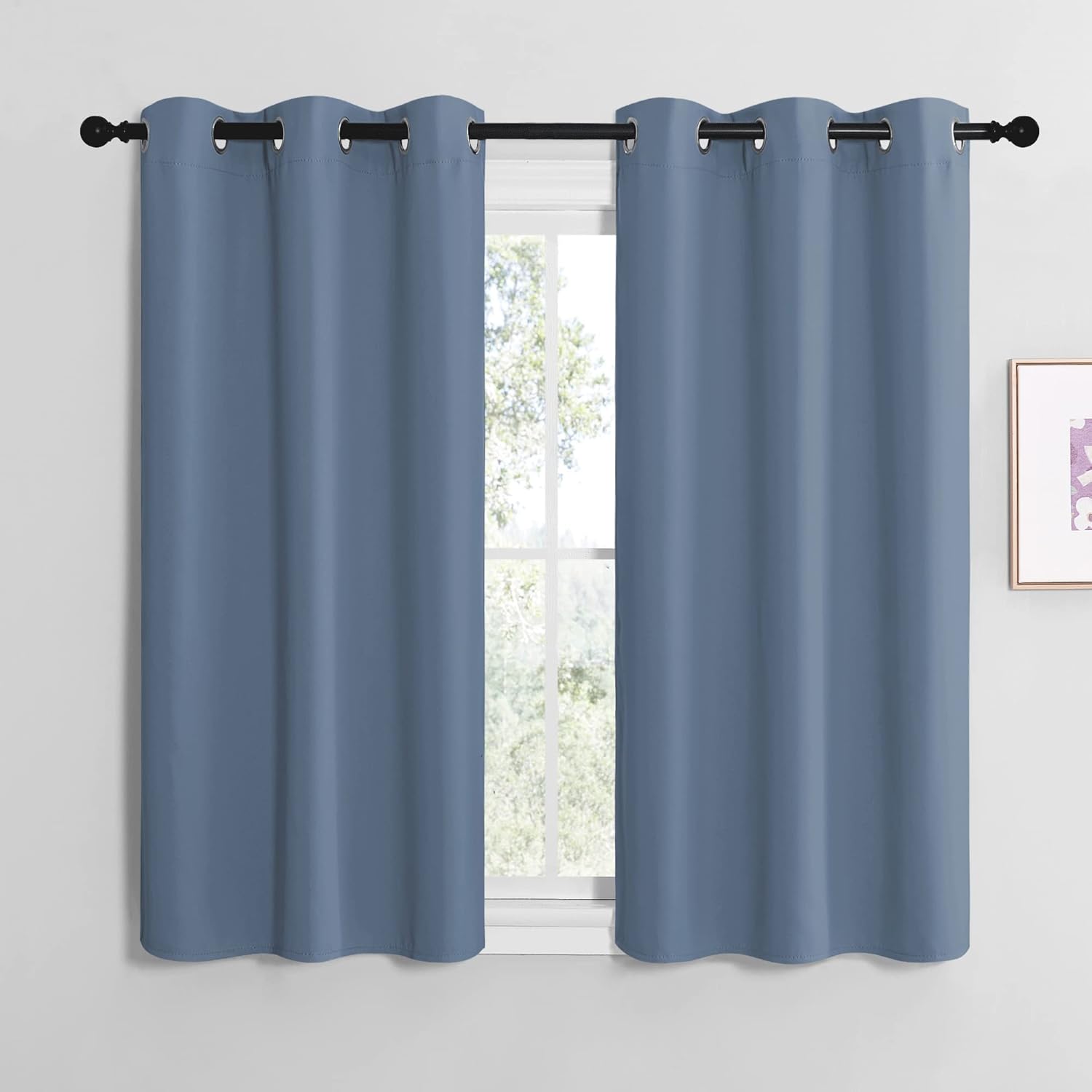 NICETOWN Thermal Insulated Blackout Curtain Panels - Solid Grommet Design, Stone Blue, 42" x 48" (1 Pair)