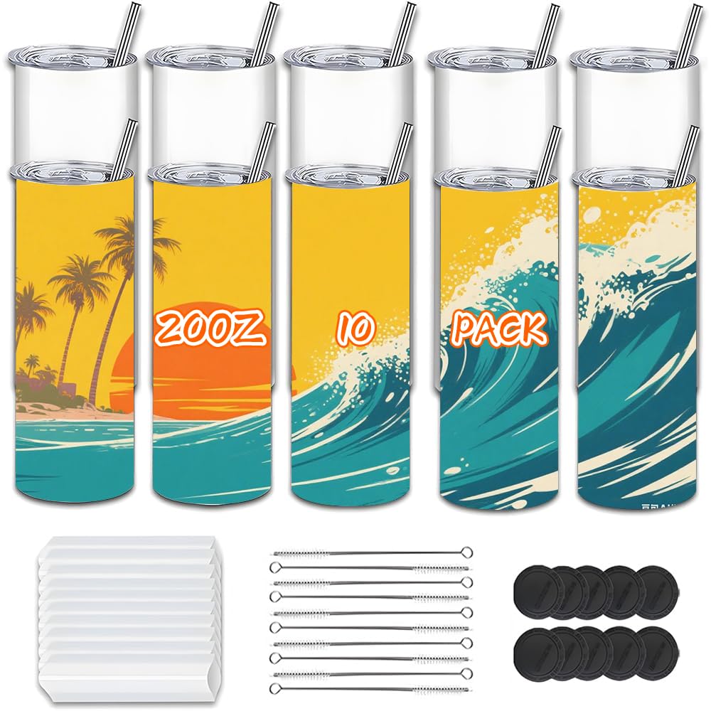 Kocdam 25 Pack Sublimation Tumblers Bulk 20oz, Sublimation Blanks Skinny Straight with Lids and Straws Bulk, Stainless Steel Double Wall Polymer Coating for Heat Transfer Customized Gifts