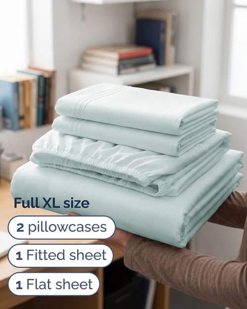 Full XL Bed Sheet Set by Hotel Luxury - Soft, Breathable & Cooling 4-Piece Bedding - Deep Pockets, Fade & Wrinkle Free - Ice Blue