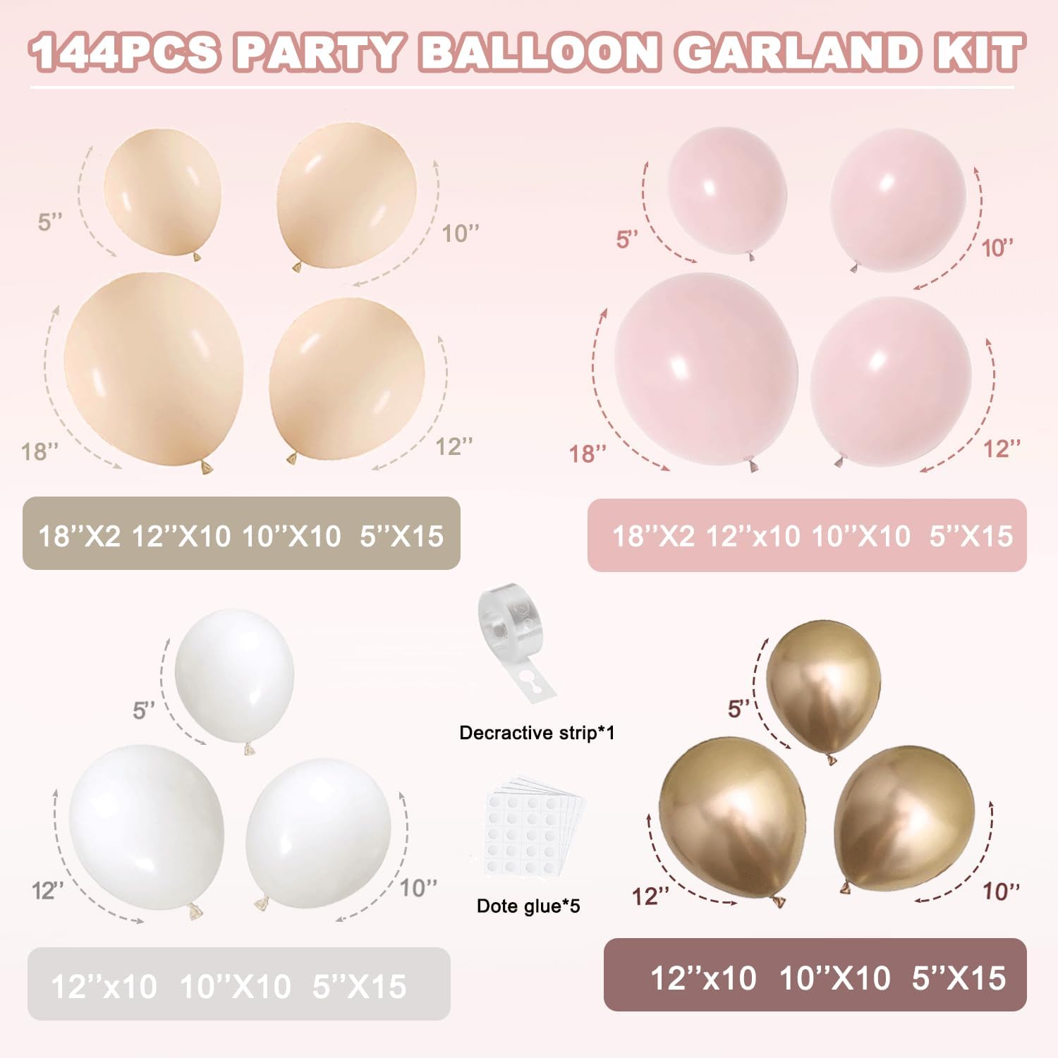 Skiennix Balloon Arch Kit - Dusty Pink & Gold Balloons for Valentine's Day | Wedding & Party Decor