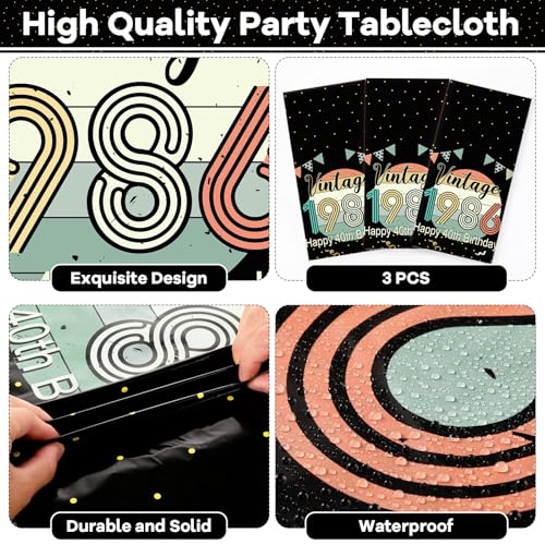 Vintage 1986 40th Birthday Tablecloth Set - 3 Pack Disposable