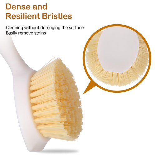Cooptop 3 Pack Dish Brush Set with Bamboo Handle, Dish Scrubber Built-in Scraper, Kitchen Scrub Brush for Cleaning Cast Iron Cookware, Pans, Pots, Counter & Kitchen Sink (White)