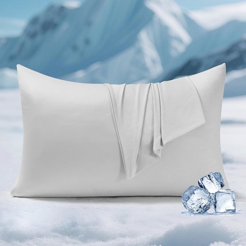 Elegear Cooling Pillow Cases - Silver Infused Soft Silky Pillowcases for Hot Sleepers | Set of 2 Standard Gray