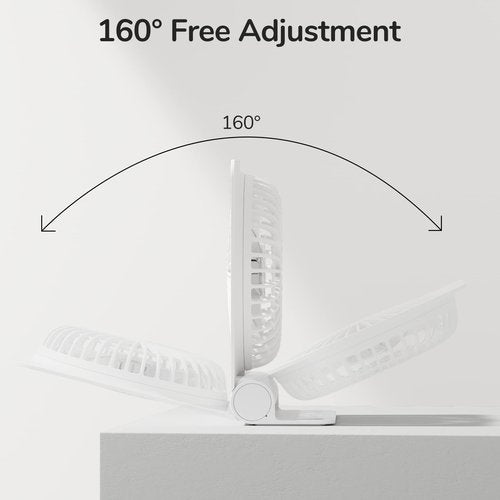 JISULIFE Small Desk Fan, Portable Travel with 4500mAh Battery, USB Rechargeable Folding Design for Flexibility, Strong Quiet Wind with 4 Speed Modes, Ideal Gifts for Office/Home/Camping - White