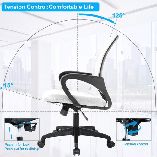 BestOffice Ergonomic Office Chair - Mid-Back Swivel Desk Chair with Breathable Backrest & Lumbar Support - Adjustable Height, White for Adults & Women
