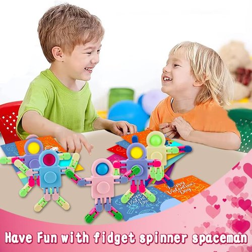 28 Pack Valentines Day Gifts for Kids Astronaut Finger Spinners Toys with Valentines Cards for Boys Girls, School Class Classroom Gifts Prizes Exchange Party Favors